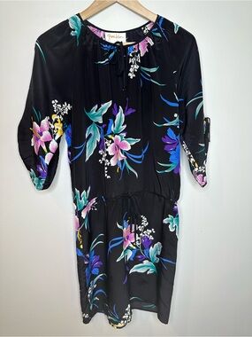 Yumi Kim Black Silk Floral Blouson Dress Small EUC